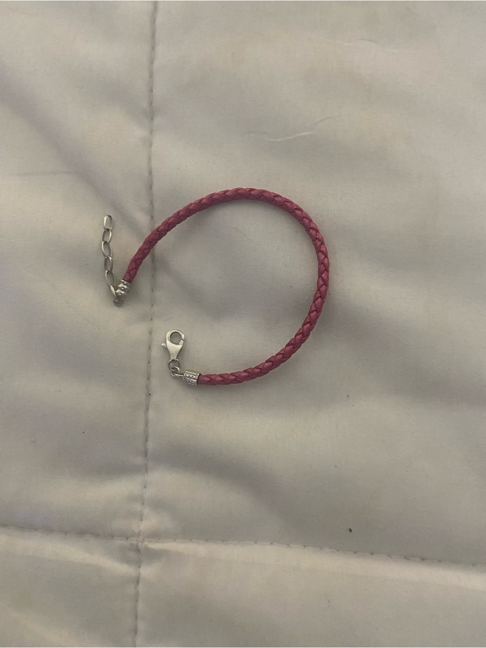 Pink Braided Leather Bracelet with Silver Clasp